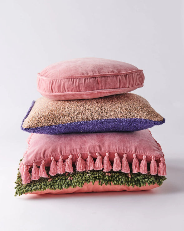 Dusty Rose Velvet Tassel Cushion (PRE-ORDER)-Cushions-Antipodream