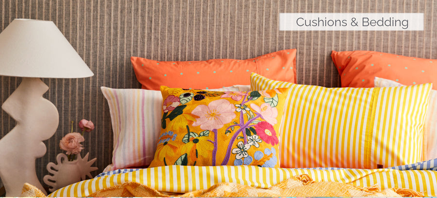 Colourful bedding and interiors from Australia. Kip & Co UK Stockist antopodream. Kip & Co bedding and fashion. Kip & Co UK. Embroidery and embroided cushion for your bedroom.