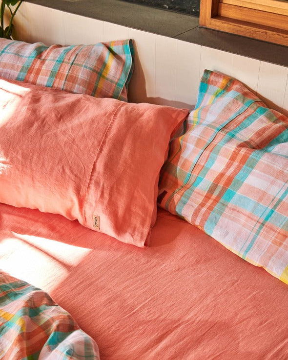 Paradise Tartan Linen Pillowcase Set-Pillowcases-KIP & CO-Antipodream