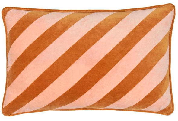 Pink Striped Velvet Lumbar Cushion-Cushions-CASTLE-Antipodream