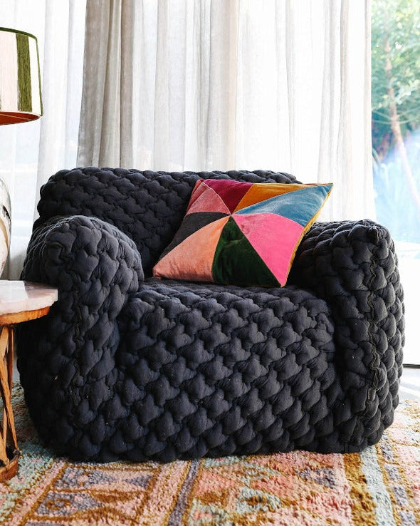 True Colours Panelled Velvet Cushion-Cushions-KIP & CO-Antipodream